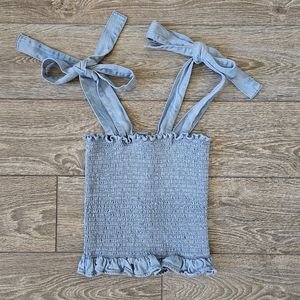 American Eagle Blue Cotton Smocked Crop Top Tank